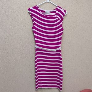 Calvin Klein Pink and White Striped Midi Dress